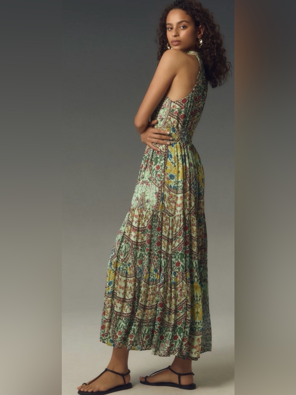 Anthropologie Halter Floral Maxi Dress in Mint, Yellow & Green - Picture 4 of 10